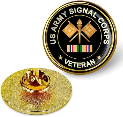 US Army Signal Corps Veteran Tie Suit Shirt Lapel Pin - Gold