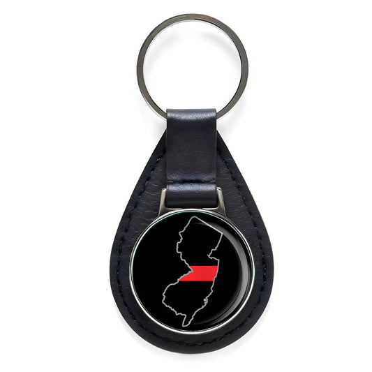 First Responder Thin Red Line New Jersey Firefighter Black Leather Keychain