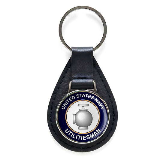 U.S. Navy Utilitiesman Black Leather Keychain Silver Keyring Military Gift