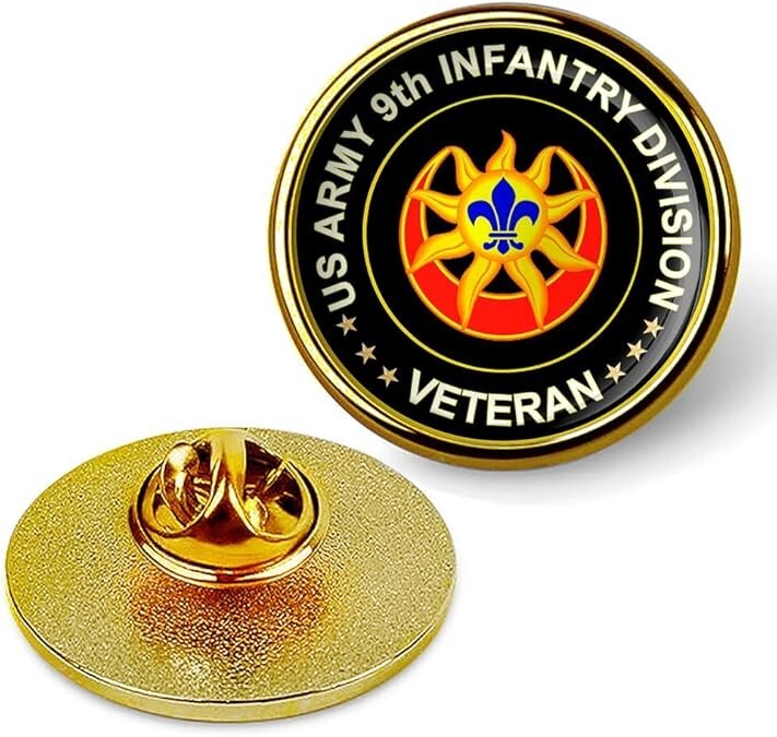 US Army 9th Infantry Division Veteran Tie Suit Shirt Lapel Pin - Gold