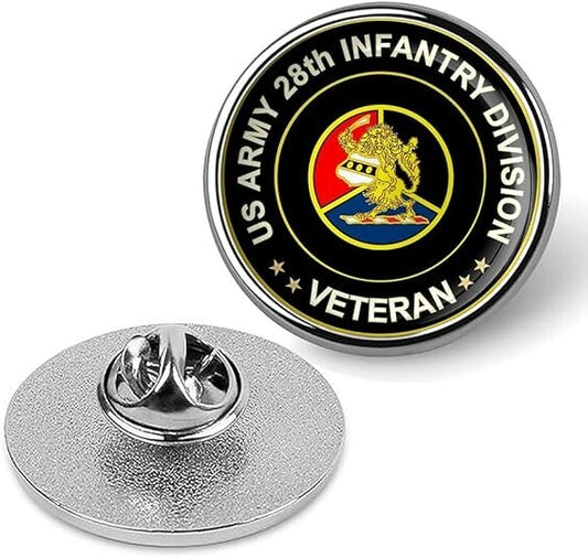 US Army 28th Infantry Division Veteran Tie Suit Shirt Lapel Pin - Silver