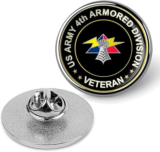 US Army 4th Armored Division Veteran Tie Suit Shirt Lapel Pin - Silver