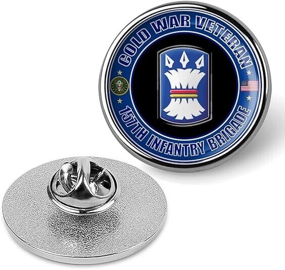 Cold War Veteran 157th Infantry Brigade Tie Suit Shirt Lapel Pin - Silver