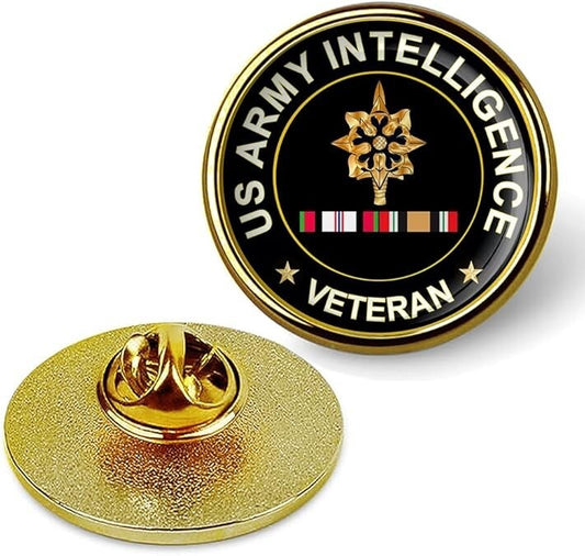 US Army Intelligence Veteran Tie Suit Shirt Lapel Pin - Gold
