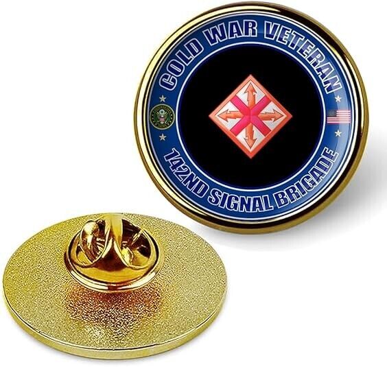 Cold War Veteran 142nd Signal Brigade Tie Suit Shirt Lapel Pin - Gold