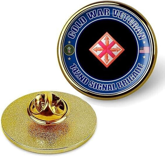 Cold War Veteran 142nd Signal Brigade Tie Suit Shirt Lapel Pin - Gold
