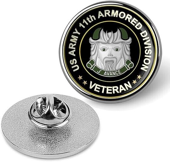 US Army 11th Armored Division Veteran Tie Suit Shirt Lapel Pin - Silver