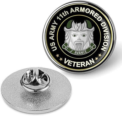 US Army 11th Armored Division Veteran Tie Suit Shirt Lapel Pin - Silver