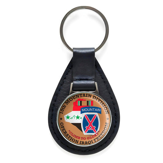 10th Mountain Division Operation Iraqi Freedom  Leather Keychain Silver Keying