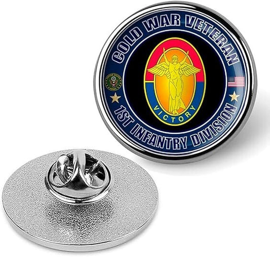 Cold War Veteran 1st Infantry Division Tie Suit Shirt Lapel Pin - Silver
