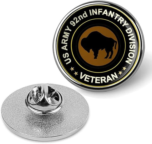 US Army 92nd Infantry Division Veteran Tie Suit Shirt Lapel Pin - Silver