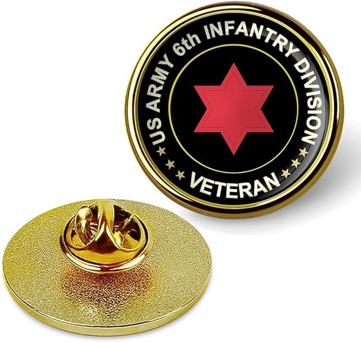 US Army 6th Infantry Division Veteran Tie Suit Shirt Lapel Pin - Gold