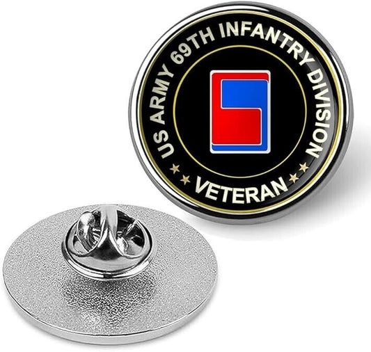 US Army 69th Infantry Division Veteran Tie Suit Shirt Lapel Pin - Silver