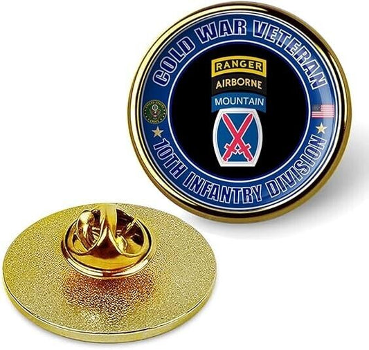 Cold War Veteran 10th Infantry Division Tie Suit Shirt Lapel Pin - Gold