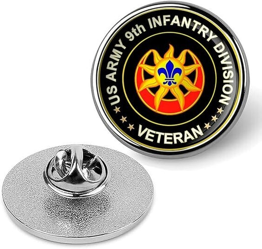 US Army 9th Infantry Division Veteran Tie Suit Shirt Lapel Pin - Silver