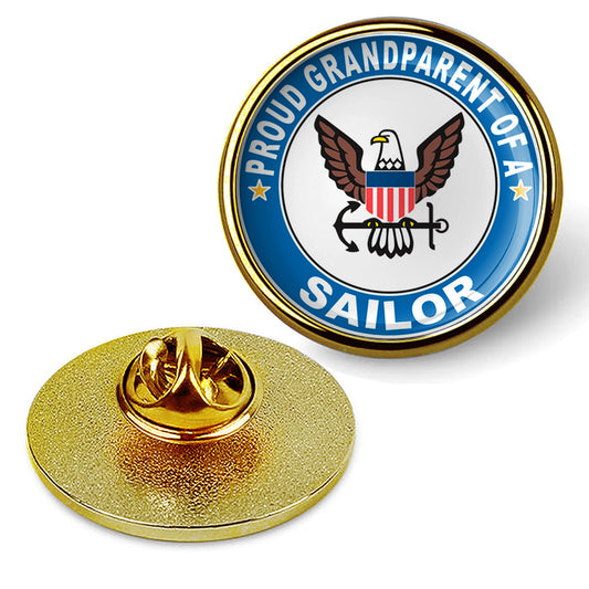 Proud Grandparent of a Sailor U.S. Navy Round Military Lapel Pin - Gold