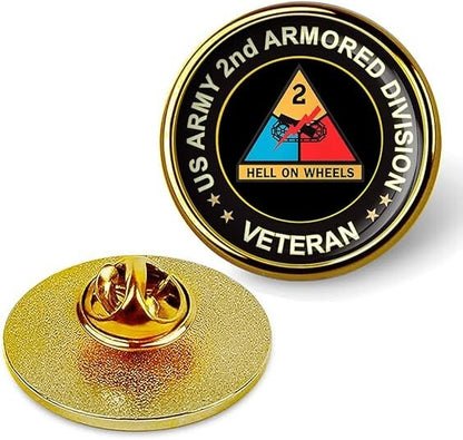 US Army 2nd Armored Division Veteran Tie Suit Shirt Lapel Pin - Gold