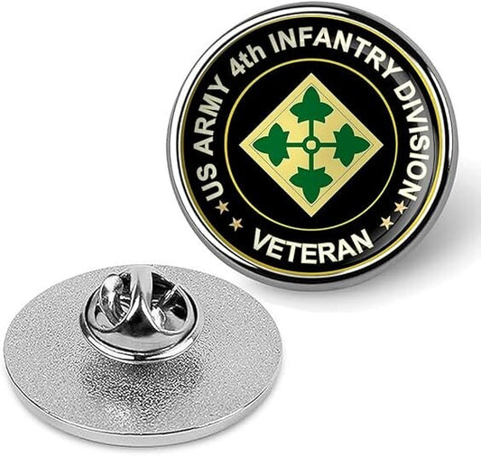 US Army 4th Infantry Division Veteran Tie Suit Shirt Lapel Pin - Silver