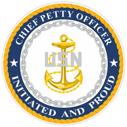 US Navy CPO Initiated and Proud Bumper Sticker Military Vinyl Soldier Decal 5"