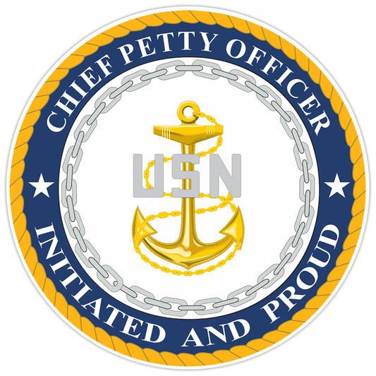 US Navy CPO Initiated and Proud Bumper Sticker Military Vinyl Soldier Decal 5"