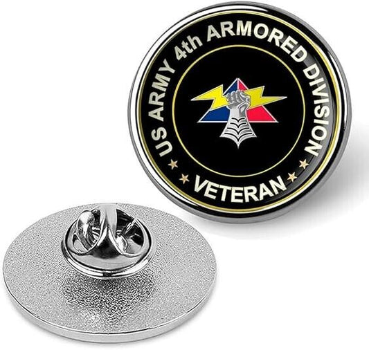 US Army 4th Armored Division Veteran Tie Suit Shirt Lapel Pin - Silver