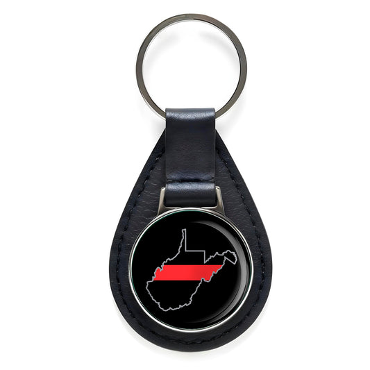 First Responder Thin Red Line West Virginia Firefighter Black Leather Keychain