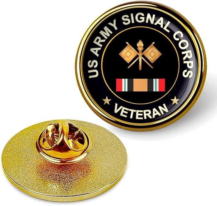 US Army Signal Corps Veteran Tie Suit Shirt Lapel Pin - Gold