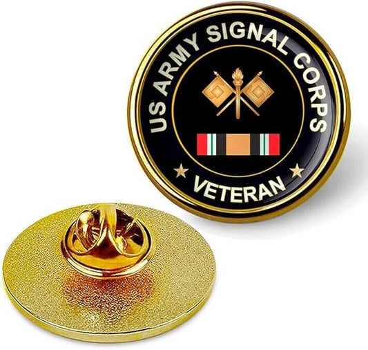 US Army Signal Corps Veteran Tie Suit Shirt Lapel Pin - Gold