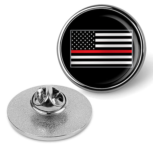 First Responder Firefighter Thin Red Line American Flag Brooches & Pins - Silver