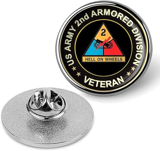 US Army 2nd Armored Division Veteran Tie Suit Shirt Lapel Pin - Silver