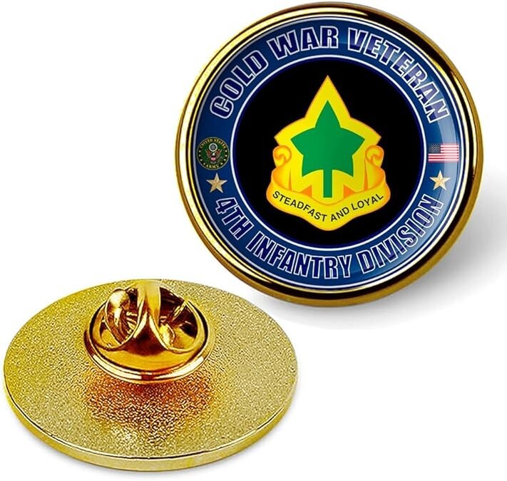 Cold War Veteran 4th Infantry Division Tie Suit Shirt Lapel Pin - Gold