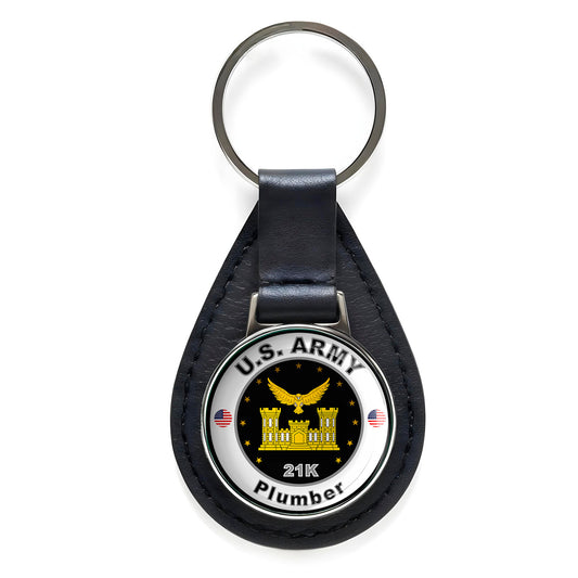 United States Army Plumber Black Leather Keychain Silver Keyring Military Gift