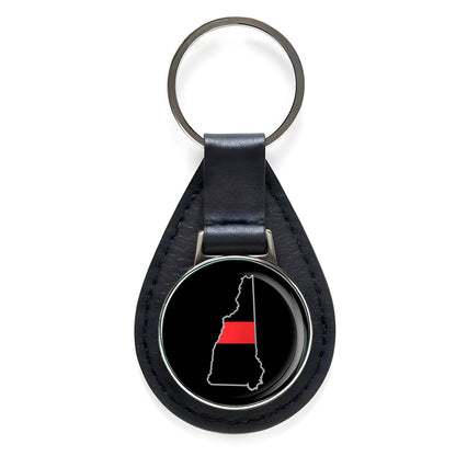 First Responder Thin Red Line New Hampshire Firefighter Black Leather Keychain