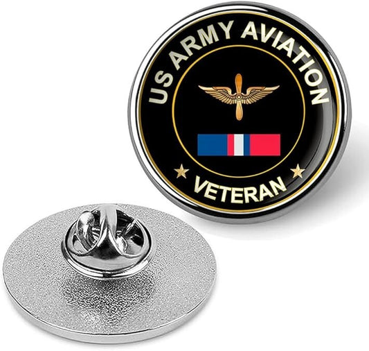 US Army Aviation Veteran Tie Suit Shirt Lapel Pin - Silver