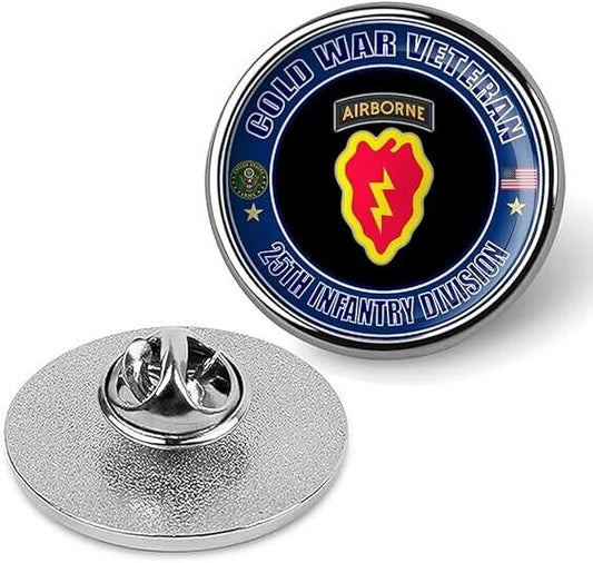 Cold War Veteran 25th Infantry Division Tie Suit Shirt Lapel Pin - Silver