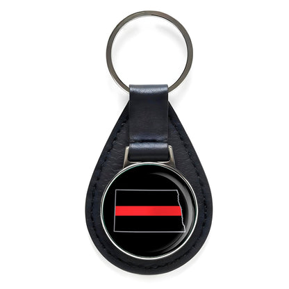First Responder Thin Red Line North Dakota Firefighter Black Leather Keychain
