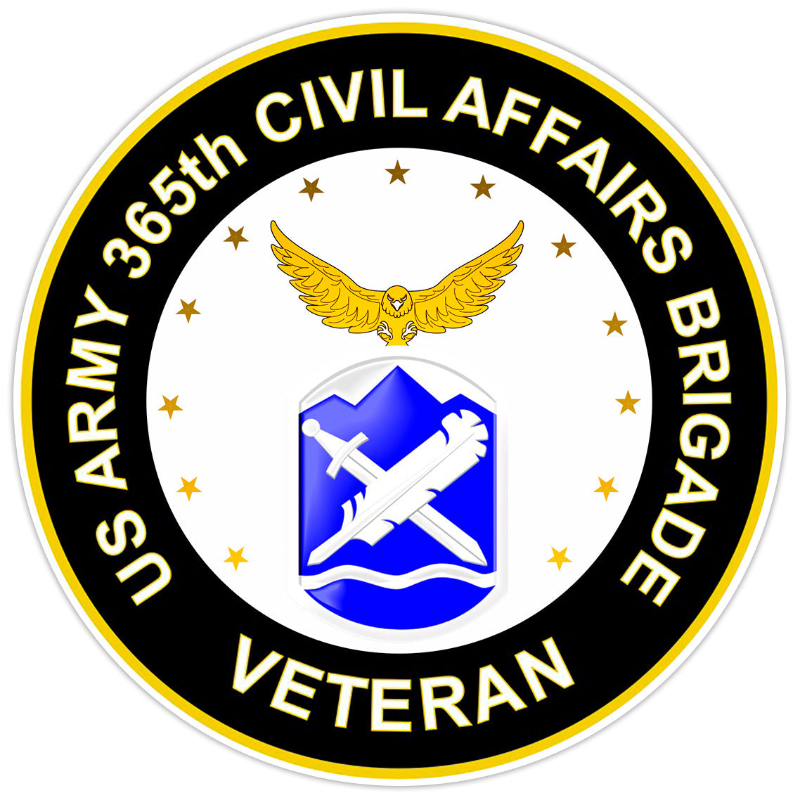 US Army 365th Cavil Affairs Brigade Veteran Bumper Sticker Military Decal 5"