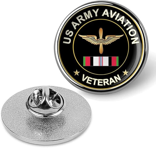 US Army Aviation Veteran Tie Suit Shirt Lapel Pin - Silver