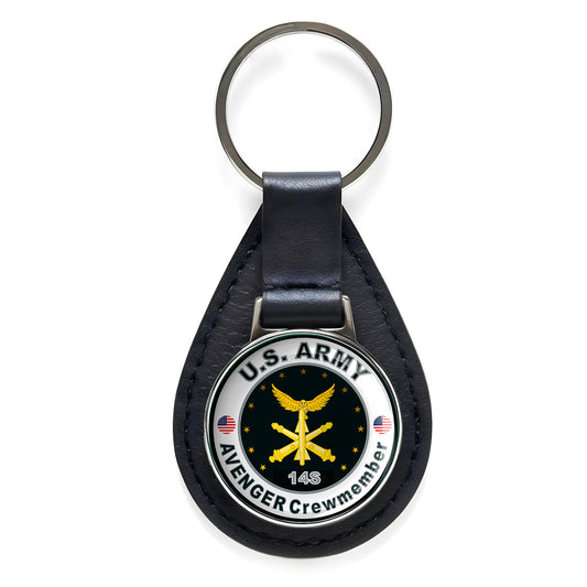 United States Army Avenger Crewmember Black Leather Keychain Silver Keyring