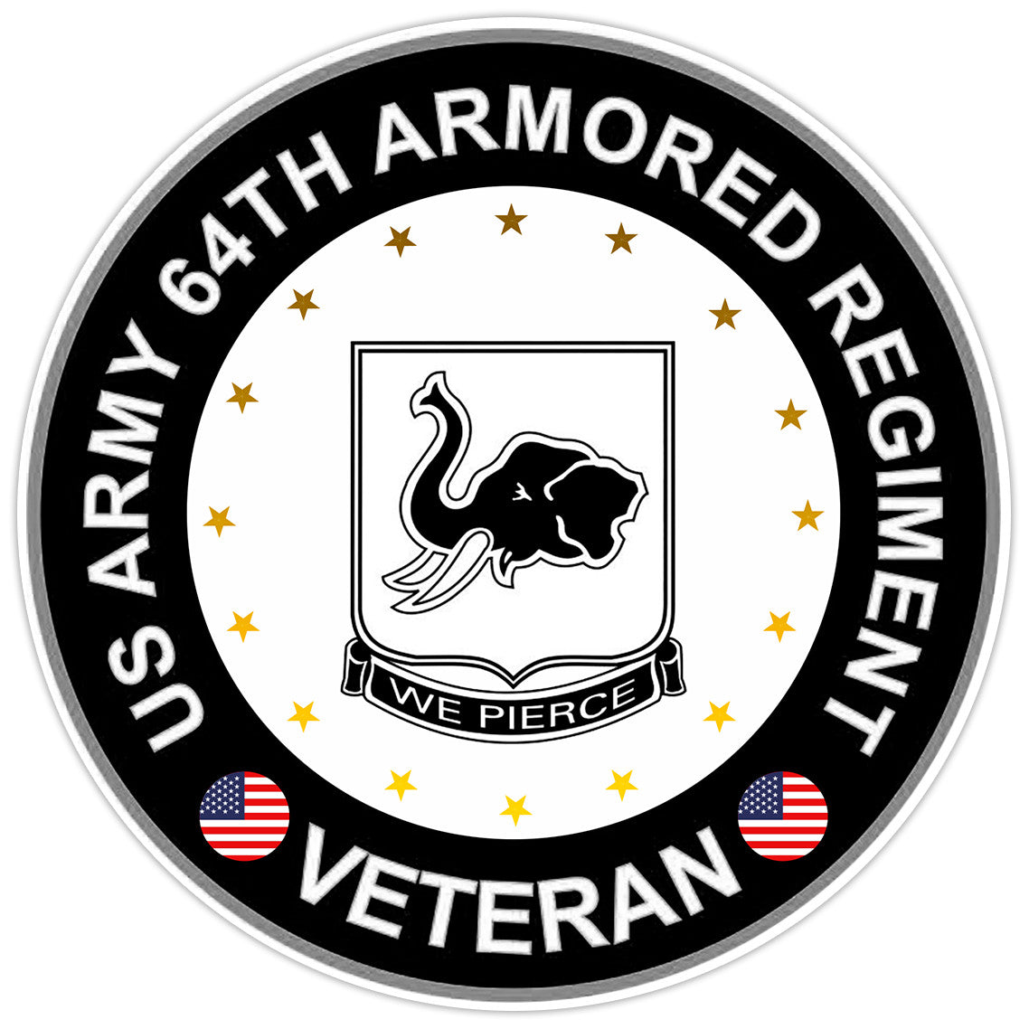 US ARMY 64th Armored Regiment Veteran Bumper Sticker Military Vinyl Decal 5"