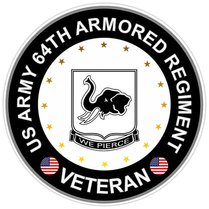 US ARMY 64th Armored Regiment Veteran Bumper Sticker Military Vinyl Decal 5"