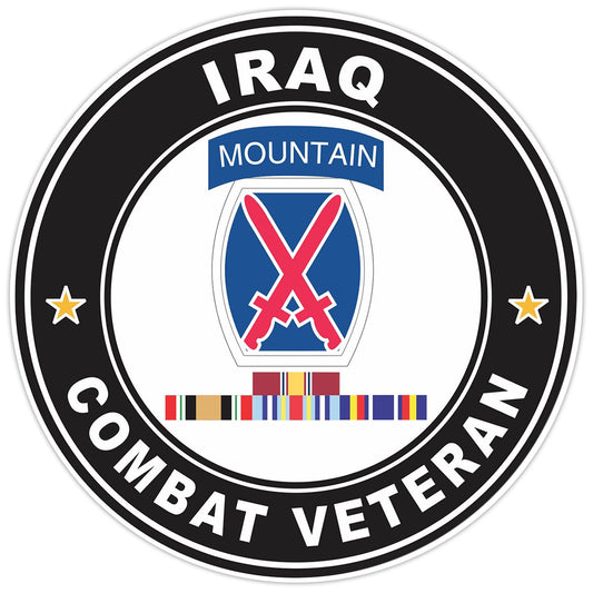 10th Mountain Division Iraq with GWOT Ribbons Combat Veteran Bumper Sticker 5"