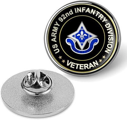 US Army 92nd Infantry Division Veteran Tie Suit Shirt Lapel Pin - Silver
