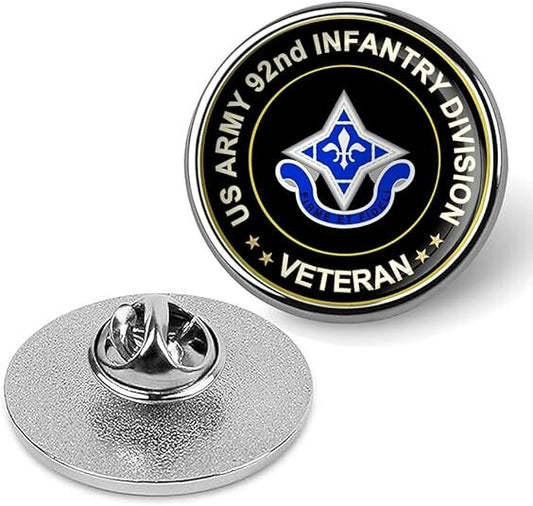 US Army 92nd Infantry Division Veteran Tie Suit Shirt Lapel Pin - Silver