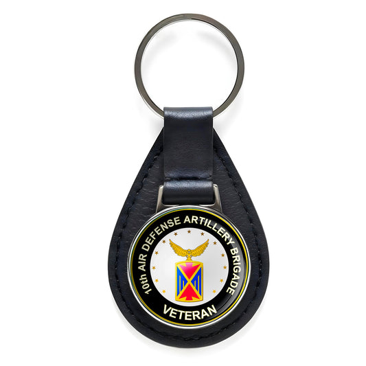 10th Air Defense Artillery Brigade Veteran Black Leather Keychain Silver Keyring