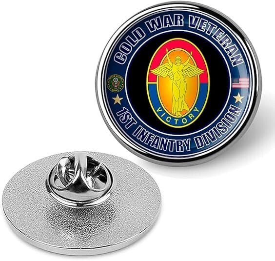 Cold War Veteran 1st Infantry Division Tie Suit Shirt Lapel Pin - Silver