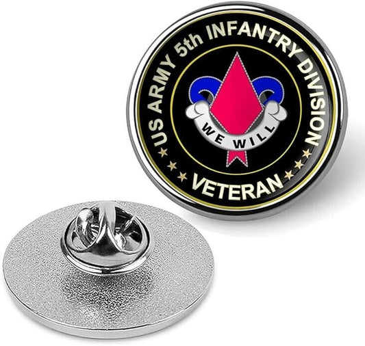 US Army 5th Infantry Division Veteran Tie Suit Shirt Lapel Pin - Silver