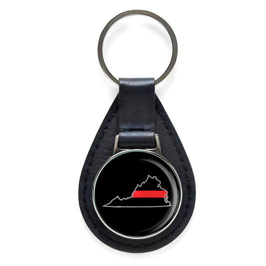First Responder Thin Red Line Virginia Firefighter Black Leather Keychain Silver