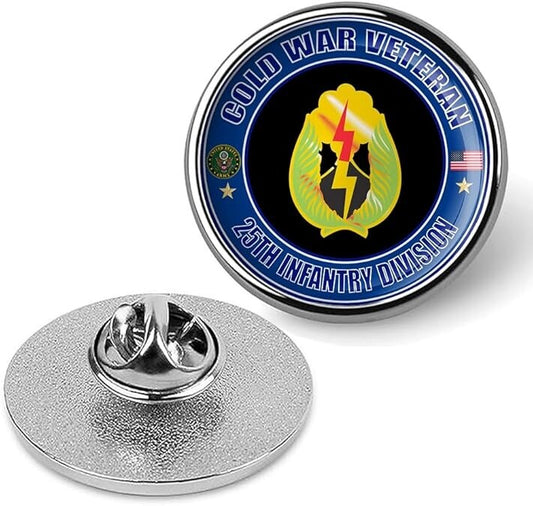 Cold War Veteran 25th Infantry Division Tie Suit Shirt Lapel Pin - Silver