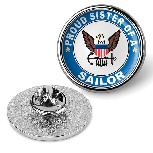 Proud Sister of a Sailor U.S. Navy Round Military Lapel Pin - Silver